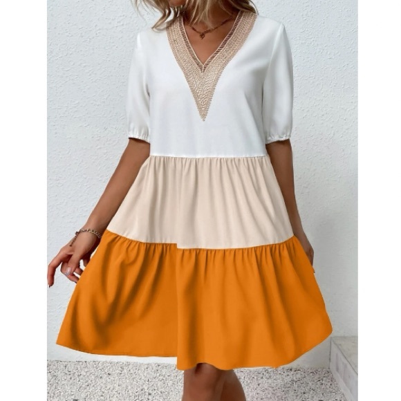 Boho Color Block Lace Oversized Dress - Picture 9 of 16